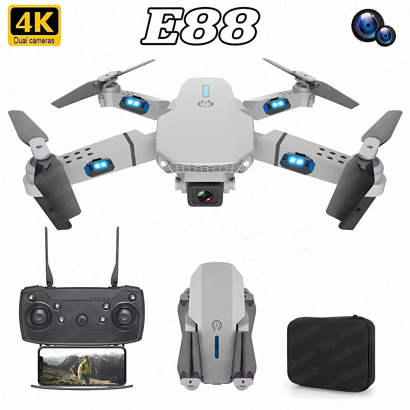 E88 Pro RC Drone WIFI FPV with HD 4K Camera Wide Angle View Height Hold Function Foldable Quadcopter Helicopter Toy Gift