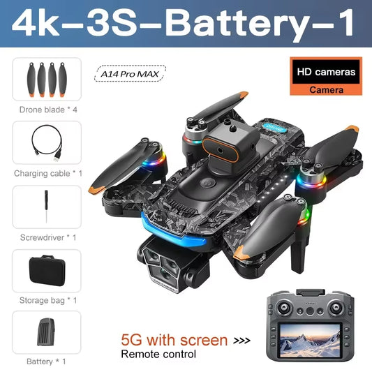 Xiaomi A14 PRO MAX Drone Brushless 8K Three HD Camera Remote Control with Screen Optical Flow Intelligent Foldable Quadcopter