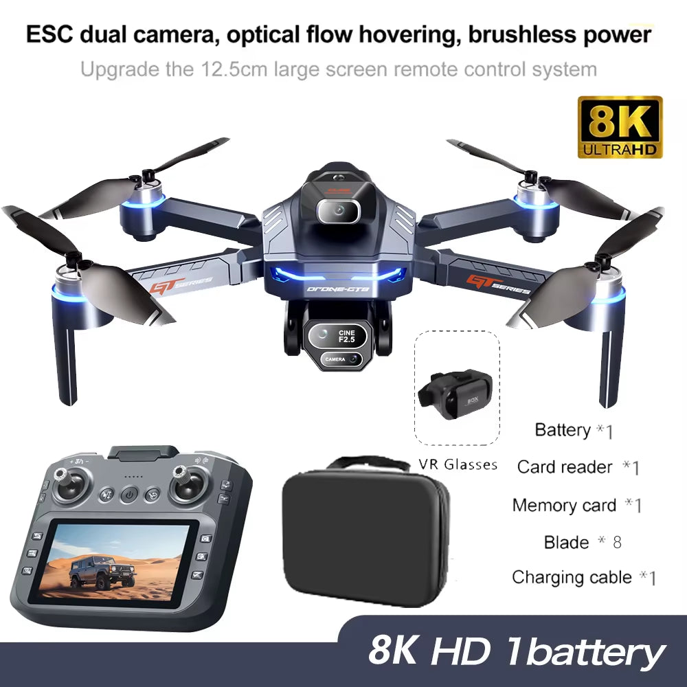 Professional Drone GT8 8K Wide-Angle HD 1080P Camera Wifi FPV Height Hold Foldable RC Drone Quadrotor Helicopter Children'S Toys