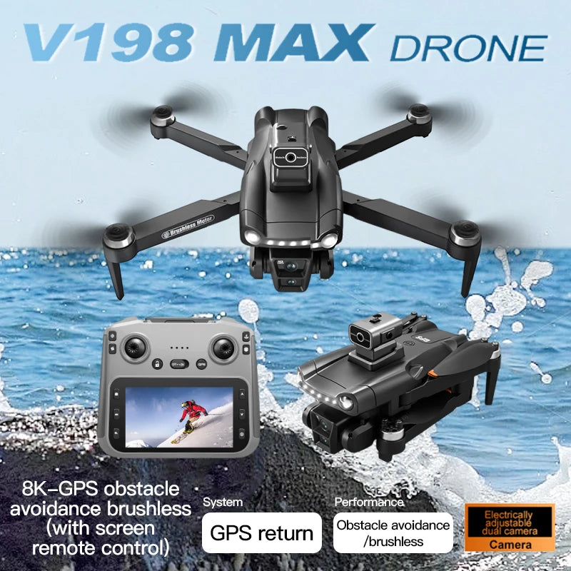 New for Xiaomi V198 GPS MAX Drone with 8K Professional HD Camera 5G Wifi Brushless Laser Barrier Avoidance Folding Quadcopter