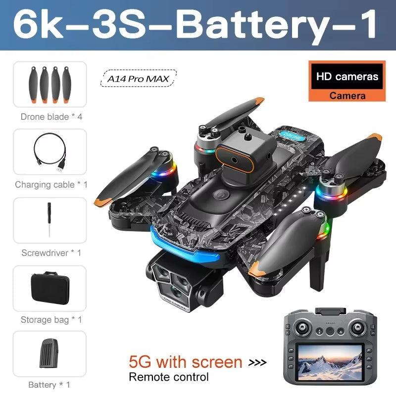 Xiaomi A14 PRO MAX Drone Brushless 8K Three HD Camera Remote Control with Screen Optical Flow Intelligent Foldable Quadcopter