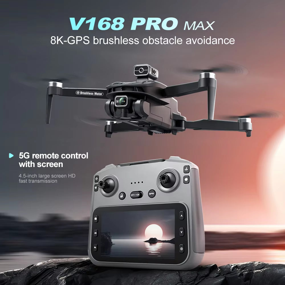 2025 New V168 Max Drone 8K Professional 5G GPS HD Dual Camera Photography 5KM Brushless Foldable Large Screen RC Quadcopter Toys
